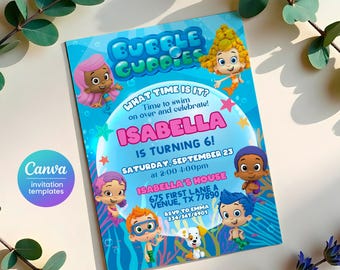 Personalized printable birthday invitation, Bubble Guppies birthday invite, personalisation party invite template