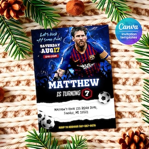 Messi invitation, Soccer invite, Champions League birthday invitation template, FIFA Printable editable invite, sports ball football party