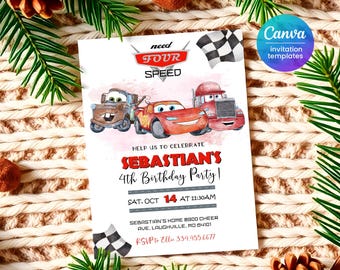 Cars invitation, Lightning Mcqueen invite, Printable Birthday Party Invitation, NFS racing invitation template, 4th birthday boy