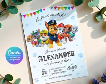 Printable Paw-ty editable invitation, Puppies Birthday invite boy girl, Puppy Party, instant download, Paw Kids Birthday invite template