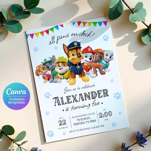 Printable Paw-ty editable invitation, Puppies Birthday invite boy girl, Puppy Party, instant download, Paw Kids Birthday invite template