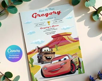 Cars invitation, Lightning Mcqueen invite, Printable Birthday Party Invitation, racing Birthday invitation template