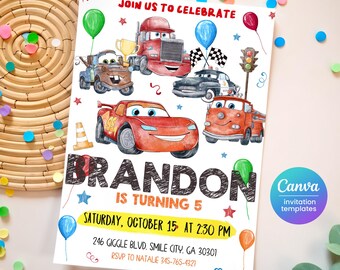 Cars invitation, Lightning Mcqueen invite, Printable Birthday Party Invitation, racing Birthday invitation template
