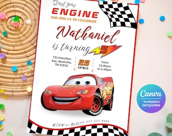 Cars invitation, Lightning Mcqueen invite, Printable Birthday Party Invitation, racing Birthday invitation template