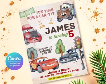 Cars invitation, Lightning Mcqueen invite, Printable Birthday Party Invitation, racing Birthday invitation template