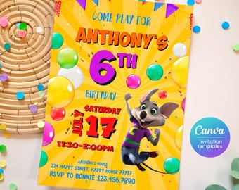 Chuck-E-Cheese editable invitation, printable birthday invite, Mouse invitation, instant download, birthday invite template
