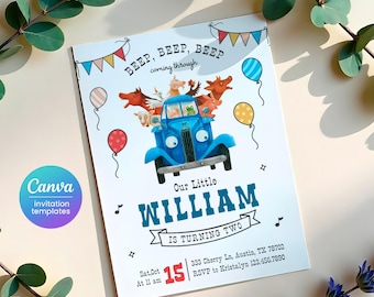 Farm Animals Birthday Invitation, Blue Truck invitation, Oink Moo Baa invite, Little Blue, Barnyard animals party invite template, 1st, 2nd