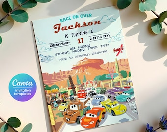 Printable Cars invitation, Lightning Mcqueen invite, Birthday Party Invitation, racing Birthday invitation template