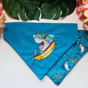 Beach Dog Bandana, Summer Dog Bandana, Shark Bandana, Surfer Bandana,Over the Collar Bandana