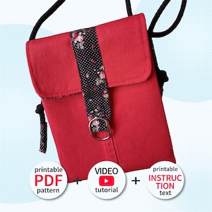 Crossbody Pouch PDF Sewing Pattern. Upcycled Canvas Cell Phone Bag.  Sewing Tutorial (Video Included).