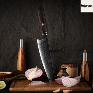 8.2 Inch Japanese Damascus Steel Chef Knife - VG10 Kiritsuke Kitchen Knife with Ebony & Green Resin Rim Handle, Hand made