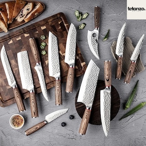 Professional 11-Piece Stainless Steel Kitchen Knife Set | Chef, Santoku, Nakiri, Cleaver, Boning & More | Pakka Wood Handles | Perfect Gift