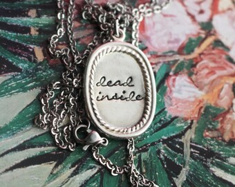 Dead Inside Hand-Engraved Necklace | Vintage Frame, Pewter Charm