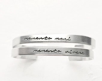 Memento Mori Bracelet | Memento Vivere Bangle Latin Quote Stamped Engrave Life Death "remember you must live" "remember you must die"