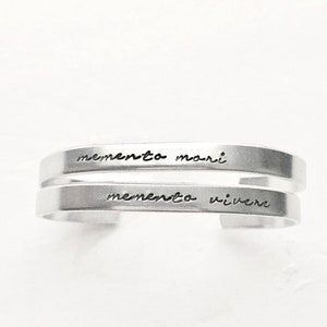 Memento Mori Bracelet | Memento Vivere Bangle Latin Quote Stamped Engrave Life Death &quot;remember you must live&quot; &quot;remember you must die&quot;