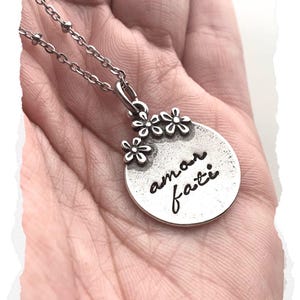 Amor Fati Necklace. Memento Mori. Lover of Fate. Word Quote Stamped Engrave Life Death Silver Necklace BLKANDNOIR