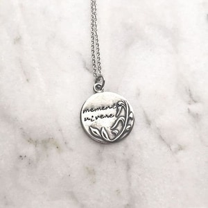 Memento Vivere or Memento Mori Necklace Word Quote Stamped Engrave Life Death &quot;remember you must live and die&quot; Silver Necklace BLKANDNOIR