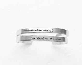 Memento Mori Bracelet Bangle Word Quote Stamped Engrave Death "Remember That You Will Die" BLKANDNOIR