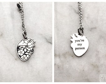 Human Heart Necklace With Engraving Anatomical Medical School Graduation Love Silver goth Frankenstein anatomy BLKANDNOIR