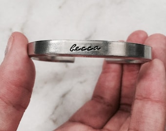 Personalized Custom Silver Bracelet Bangle Handstamped Engraved - Simple Sleek Stackable BLKANDNOIR