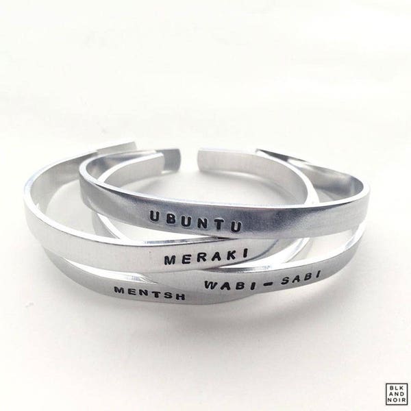 Custom Bracelet Bangle | Personalized Handstamped Engraved Cuff | Silver Name Bracelet - Stackable Name Bracelet | BLKANDNOIR