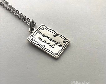 Memento Mori Silver Necklace | Hand Stamped Latin Quote Pendant