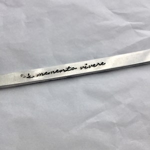 Memento Vivere Bracelet, Memento Mori, Word Quote Bangle , Stamped, Carpe Diem, Life Death SAMPLE &quot;remember you must die&quot; Silver  BLKANDNOIR
