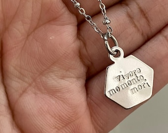 Silver Memento Mori Necklace: Hand-Stamped Latin Quote Pendant