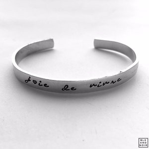 Joie de Vivre Cursive Bracelet Bangle Handstamped Engraved / Joy of Life French Bracelet - Simple Sleek Stackable "Zest For Life"
