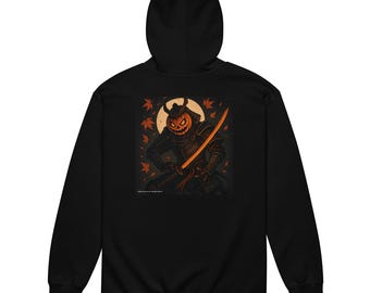 Sudadera con capucha y cremallera de samurái de Halloween - Mezcla de vellón unisex