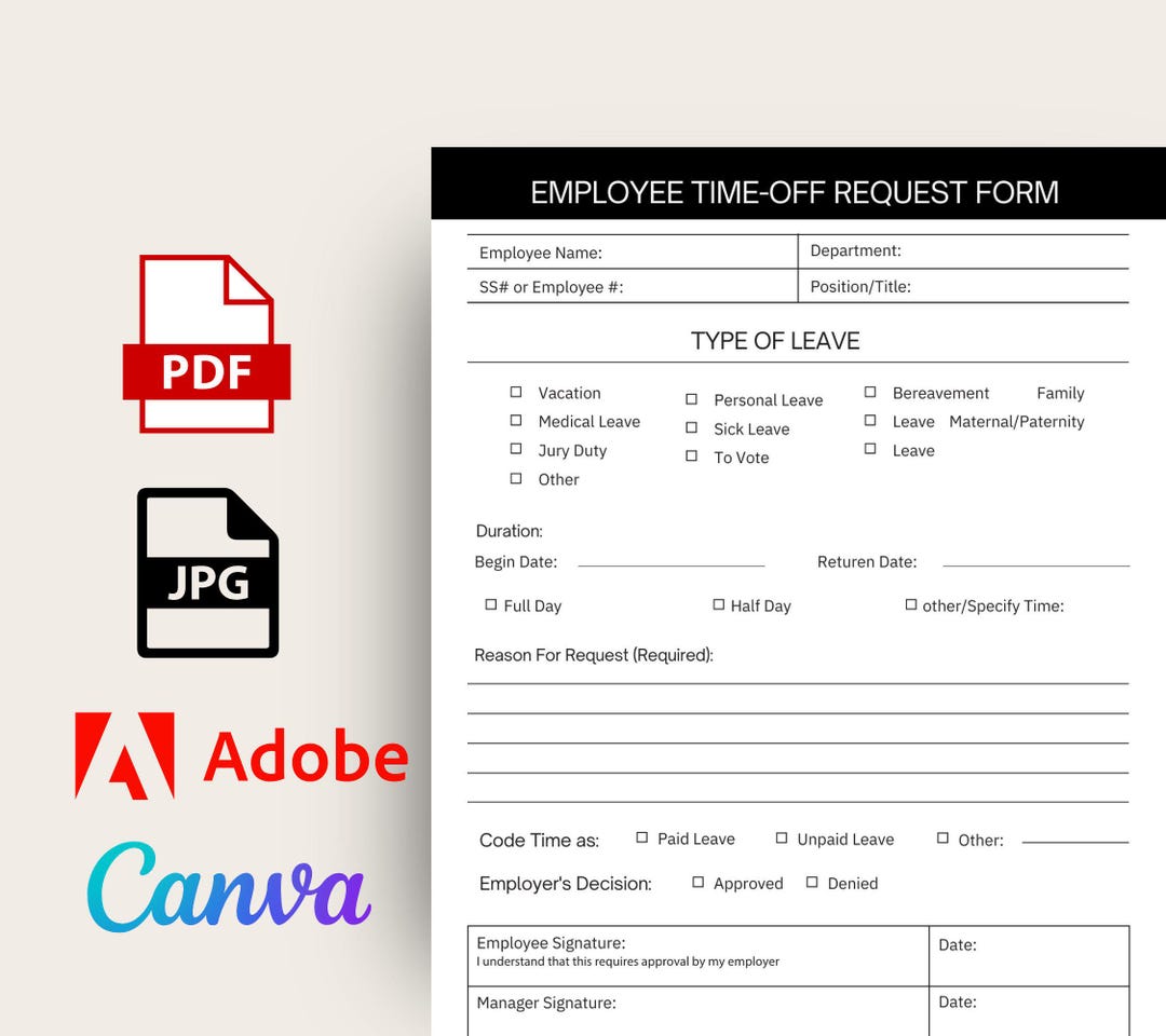 Employee Time off Request Form, Canva Template, PDF Printable ...