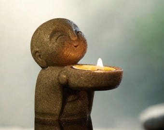 Mini Zen Monk Candle & Incense Holder: Buddha Desktop Decor