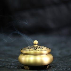 Pure Copper Incense Burner - Golden Lotus Base | Handcrafted for Sticks, Cones & Coils | Zen Altar, Meditation, Tea Ceremony, Home Decor