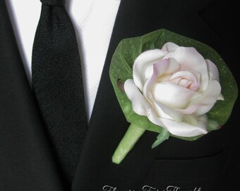 Blush Pink Rose Boutonniere, Mens Buttonhole Wedding Flower, Groom Lapel Flower