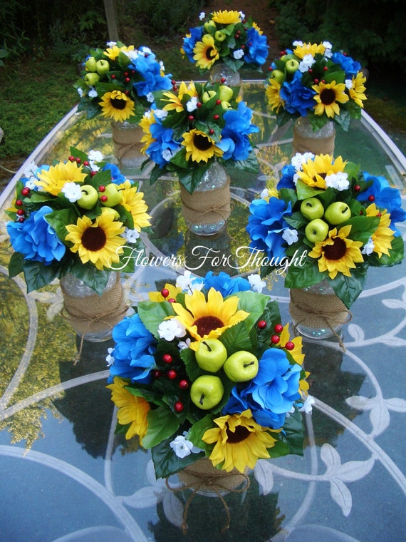 Sunflower Table Centerpieces In Mason, Sunflower Table Arrangements For Weddings