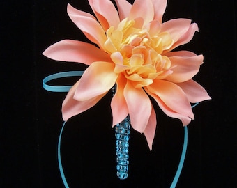 Dahlia Boutonniere, Silk Flower, Peach Color, Groomsmen flowers, Wedding