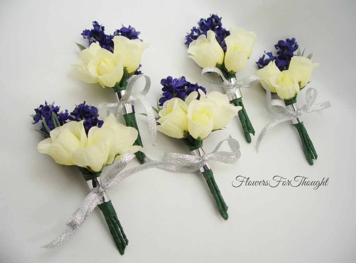 White Rosebud Boutonniere with Lavender Groom or Groomsmen Etsy
