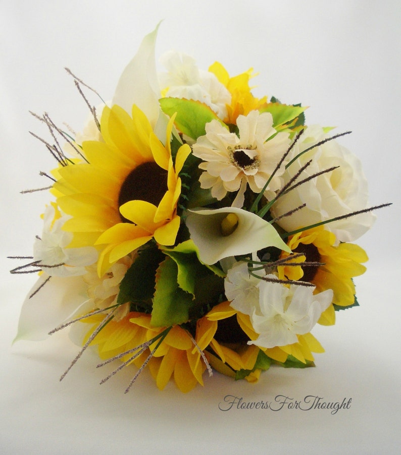 Sunflower Rustic Bridal Bouquet Calla Lily and Roses Etsy