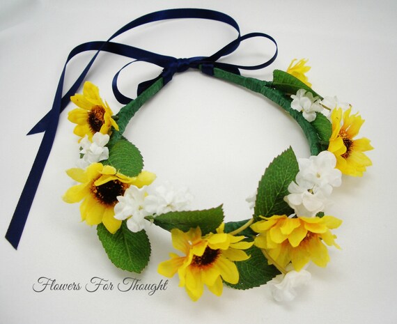 Sunflower Headband Rustic Wedding Hair Accessory Flowergirl Or Bride Halo Flower Crown Fft Design Made To Order