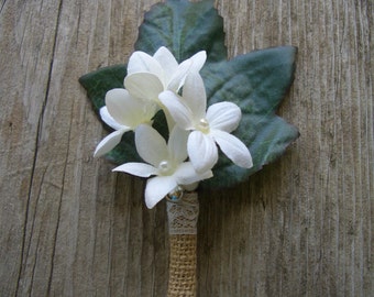 Stephanotis Boutonniere Silk Flowers, Grooms Wedding Flower, Mens Lapel Pin