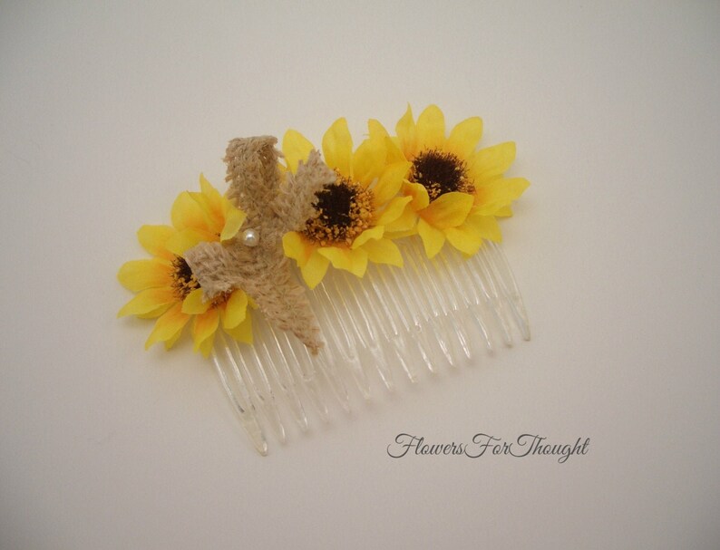 Sunflower Hair Comb With Burlap Bow Wedding Hair Accessory Etsy