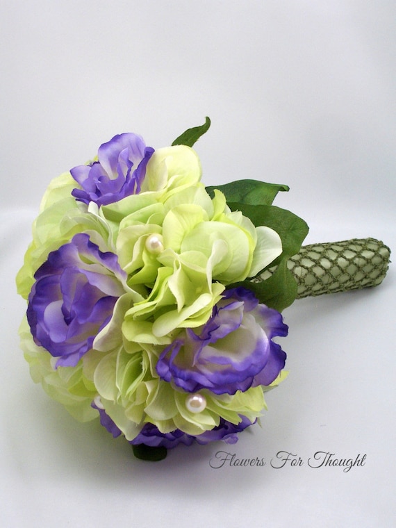 Purple and Green Boutonniere Wedding Flowers Lisianthus and Hydrangea