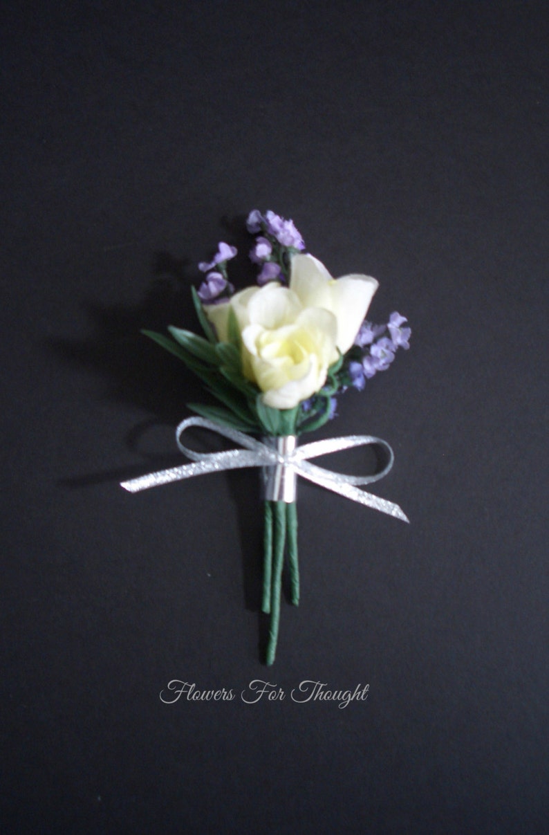 Mens Buttonhole Flower 1 Lapel Pin made to order Lavender and Rose Boutonniere Groomsmen Wedding Decoration