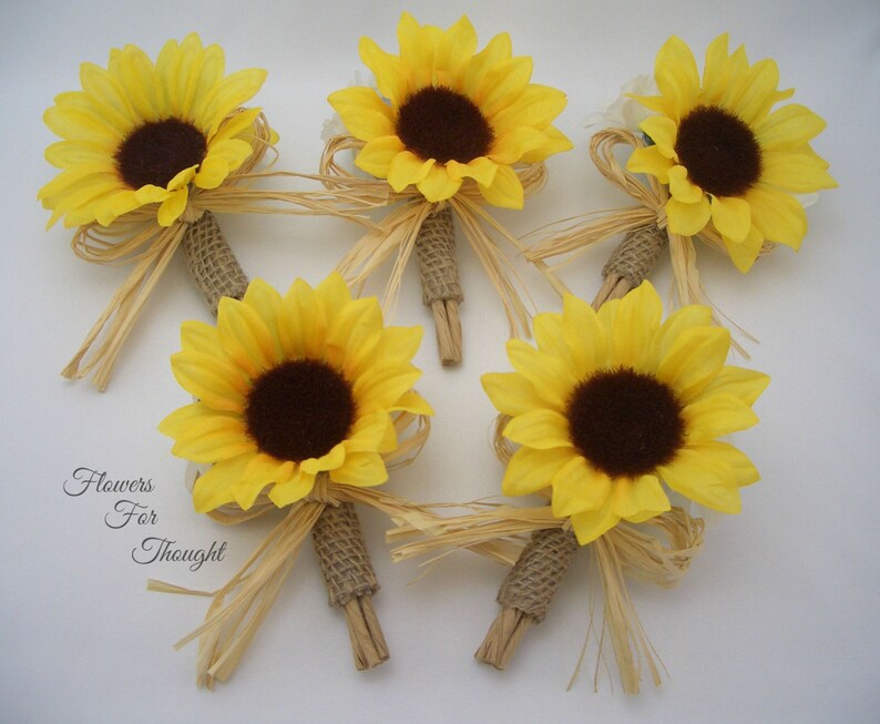 Rustic Sunflower Burlap Boutonniere with Straw Bow 1 Lapel Pin made to order Groomsmen Wedding Flowers