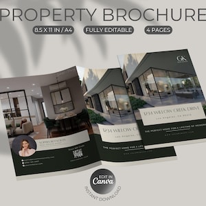 Brochure immobiliare di lusso per agenti immobiliari / Marketing immobiliare / Volantino bifold / Volantino per nuovo annuncio / Modello Canva modificabile