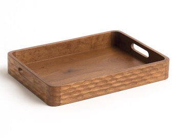 Handcrafted Natural Wooden Serving Tray with Handles – Rustic Kitchen & Home Décor, Handicraft by EdspireArt