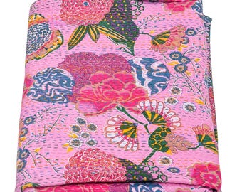 Pink Colour Floral Pattern  Kantha Quilt, Decorative Kantha Bedspread, Blanket, Bed Cover, EdspireArt Perfect Bedspread For Your Bedroom