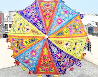 Guarda-sol artesanal com bordado em vários vasos de flores, proteção solar para pátio, decoração de casamento, jardim e festas.