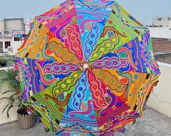 Wielokolorowy haftowany wzór pawia, parasol przeciwsłoneczny na patio, ręcznie robiony parasol ogrodowy EdspireArt Decor