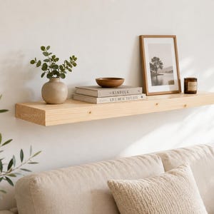 Natural Pine Wood Shelf, Home Decor Floating Shelf with Hidden Bracket, Rustic Wall Mounted Shelf, Yellow Pine Wood Storage Wood Shelf